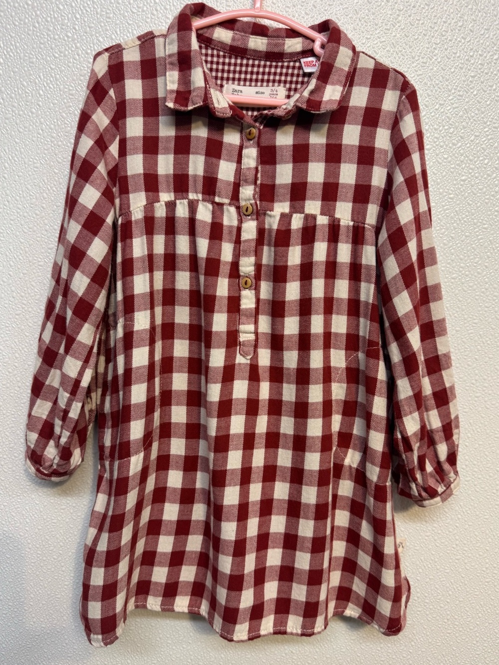 Zara Red and Cream Plaid Button-Front Girls' Tunic